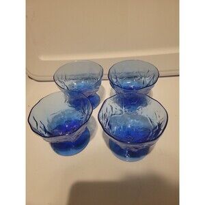 Vintage MCM Lot of 4 SENECA DRIFTWOOD DELPHINE Blue CRINKLE Glass Footed Bowls